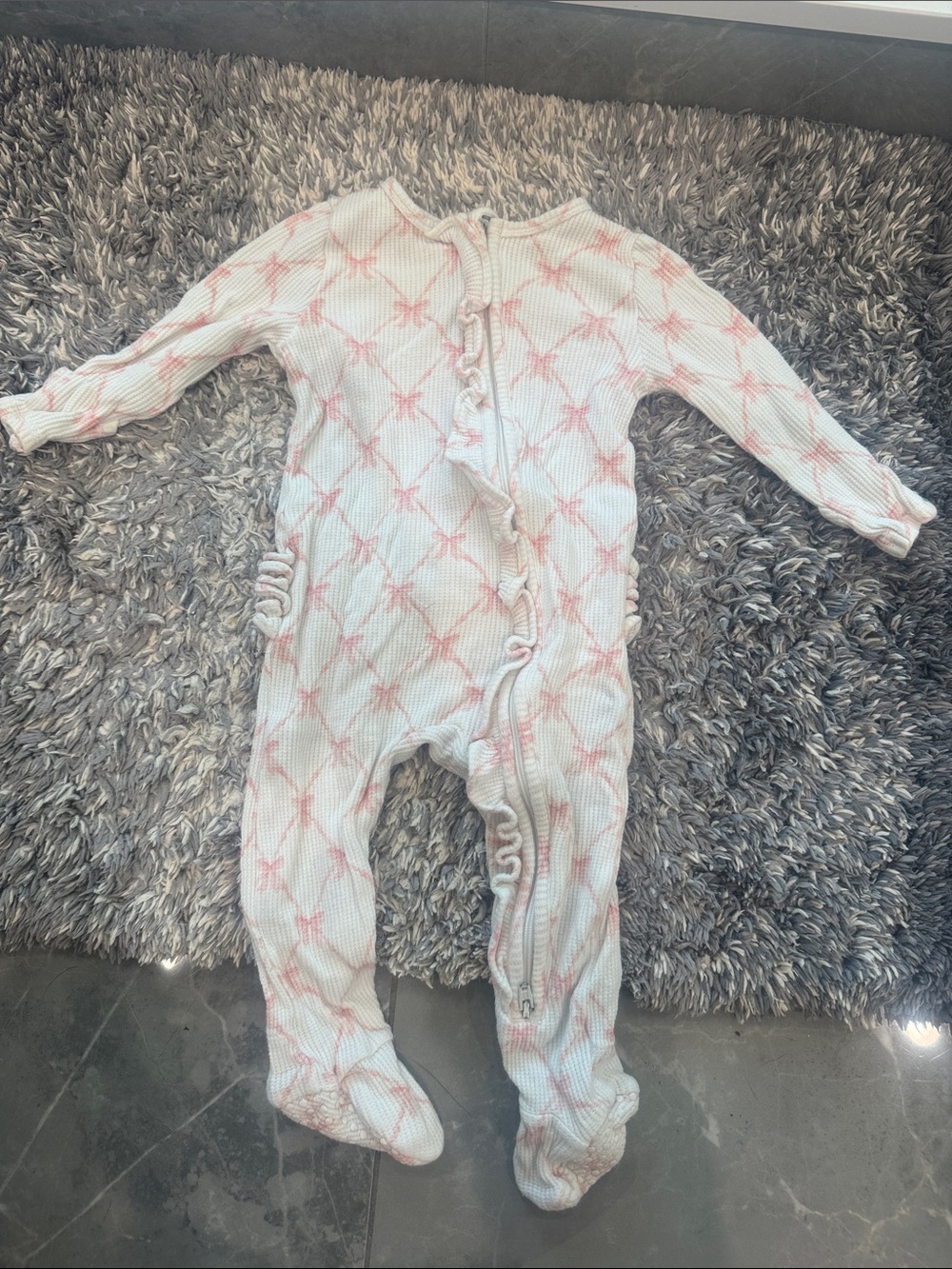 Angel Dear Pink Patterned Waffle-Knit Footed One-Piece
